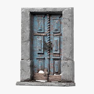 Old wooden door with dirt and nailed boards model