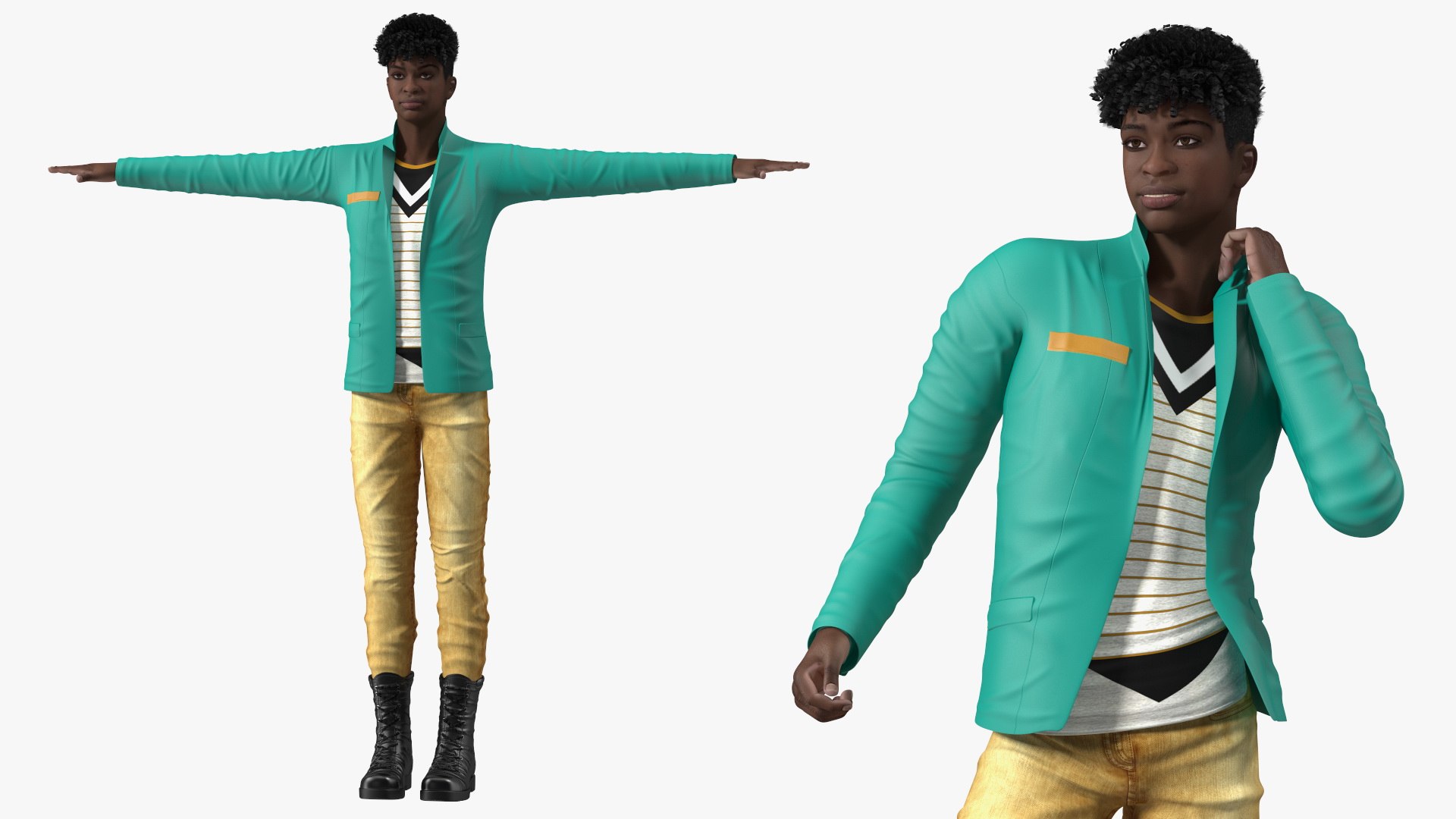 Dark Skin Teenager Fashionable Style Rigged for Cinema 4D 3D model preview