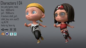 casual characters kids 3D model