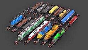 3D 18 train models in just one package Low-poly 3D model model