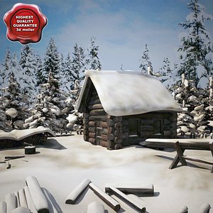 3d model old snow covered wood