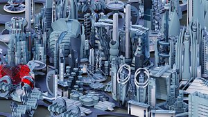 110 buildings futuristic city 3D
