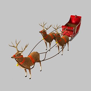 Reindeers Rigged and Sleigh model