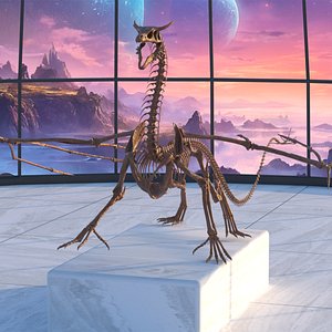 3D Fossilized Dragon Skeleton Rigged for Cinema 4D