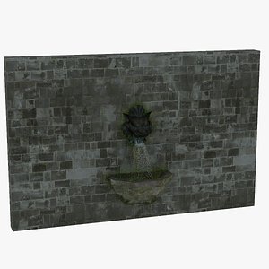 Stone Wall with Tiger Head Fountain 3D model