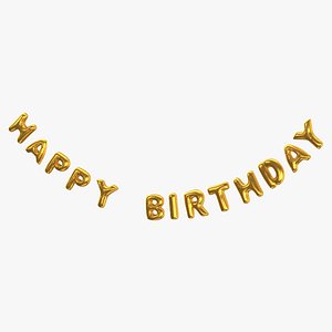 Foil Baloon Words Happy Birthday Gold 3D model