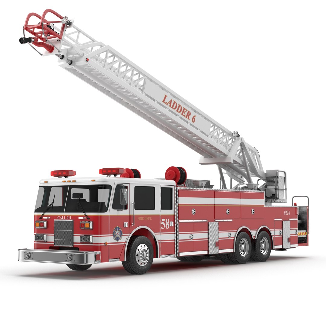Ladder Fire Truck Rigged 3D model preview