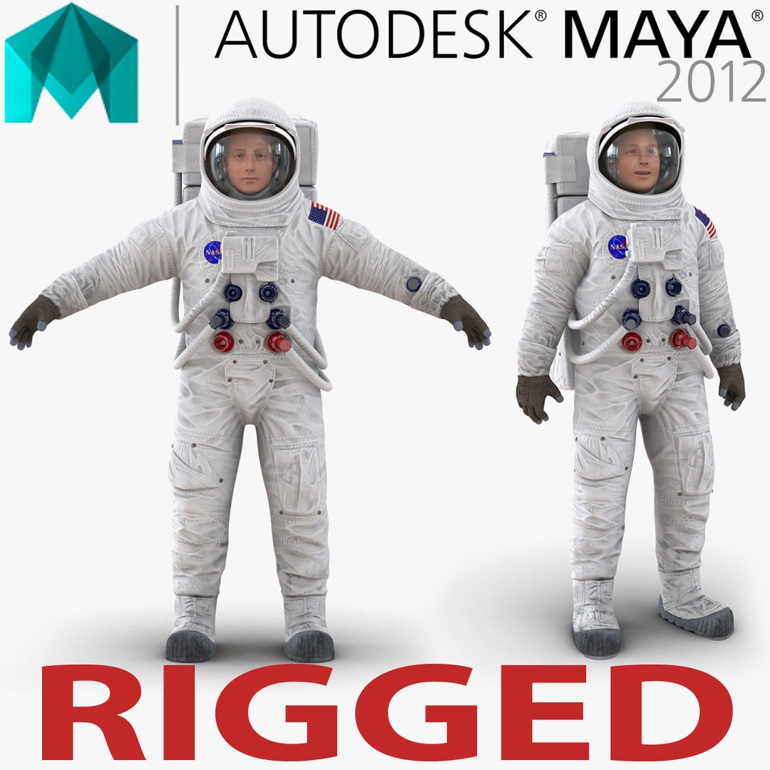 Astronaut NASA Wearing Spacesuit A7L Rigged for Maya 3D Model preview