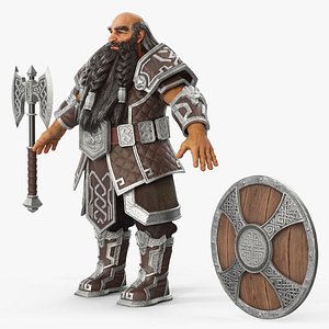 Dwarf Character with Axe and Shield