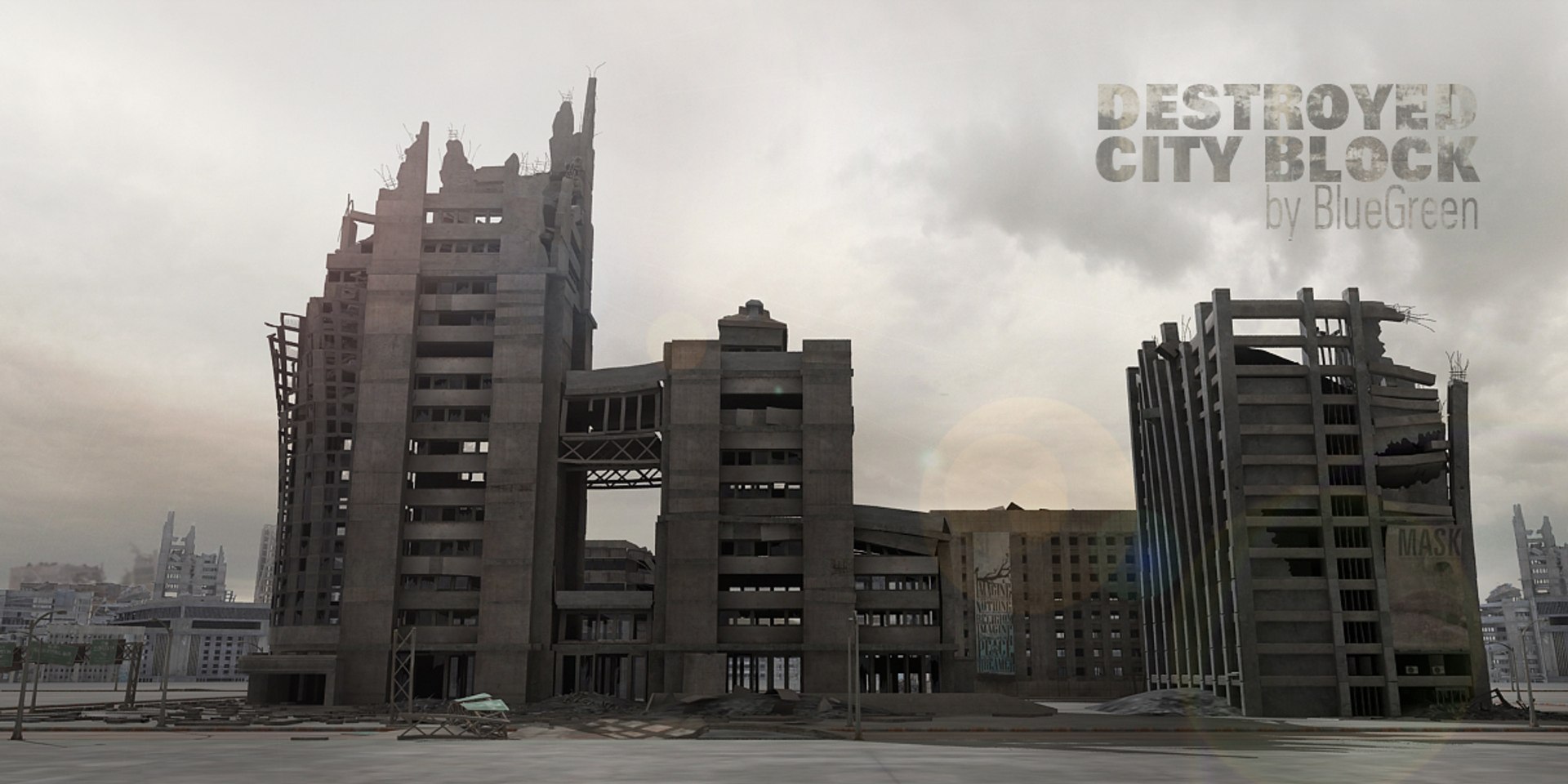 Destroyed City Block 3d Model