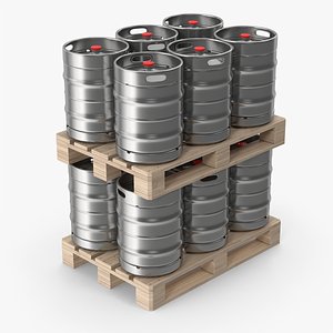 Wooden Pallets Of Beer Kegs 3D model