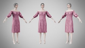 Dress 16 Dusty Rose Velvet With Design 3D