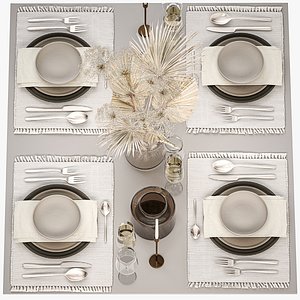 3D Table setting for 4 persons with a bouquet of dried flowers 31
