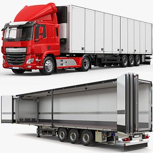 3D Truck With Side Loading Trailer model