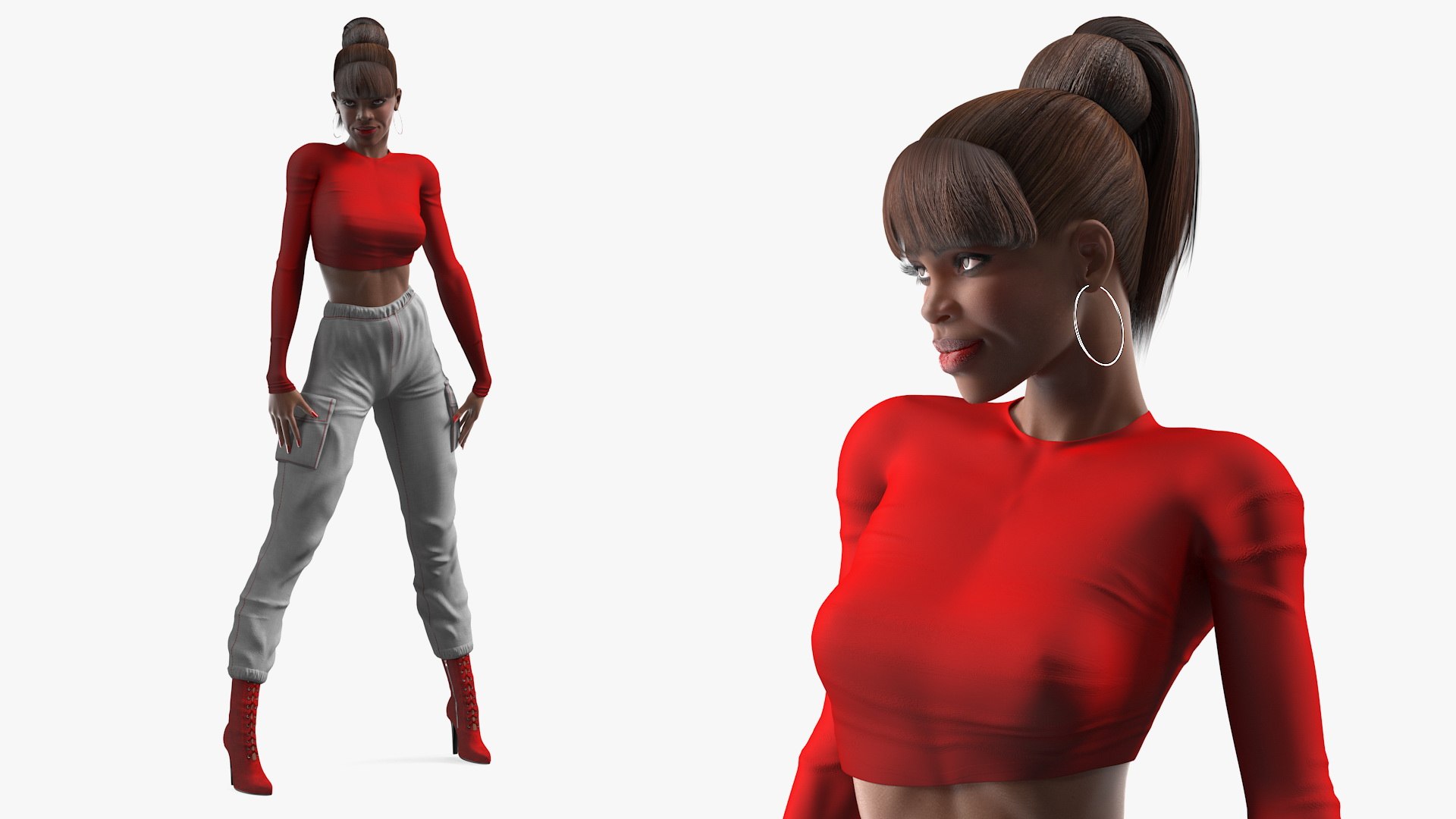 Dark Skin City Style Woman Rigged 3D model preview