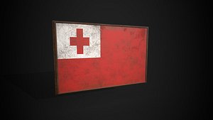 3D Old Picture Frame With Tonga Flag - Game Ready PBR Low-poly 3D Model