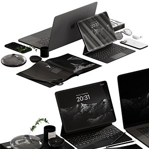 3D Black and white apple electronic decorative set for desktop