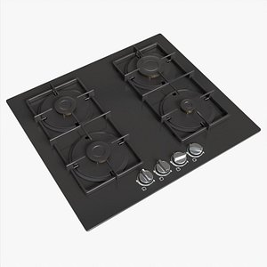 Gas Hob 4 Burners Glass Black 01