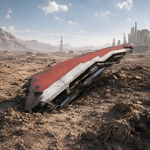 Damaged Sci-Fi Wing Flap Debris Post-Apocalyptic Game Ready 3D model