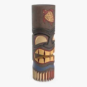 Carved Totem Pole with Tiki Face