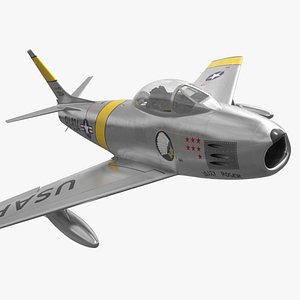 North American F-86 Sabre Jet Fighter Silver Yellow Flight Pose Simplified