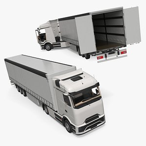 Heavy Duty Electric Tractor With Cargo Trailer White Rigged for Cinema 4D model