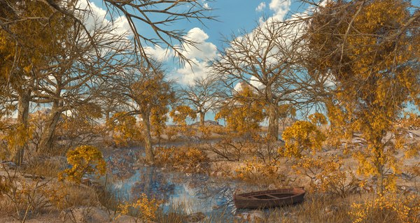 3D forest river autumn model