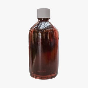 Medium Amber Boston Round Glass Bottle With White Ribbed Screw Cap 3D model