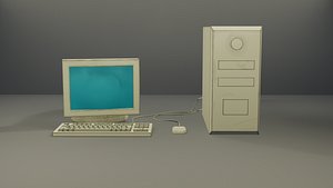 Old computer with hand painted keyboard Low-poly
