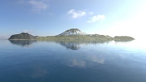 Snowy island volcano PBR landscape
