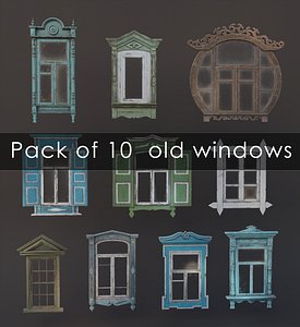 10 old windows pack Low-poly 3D model
