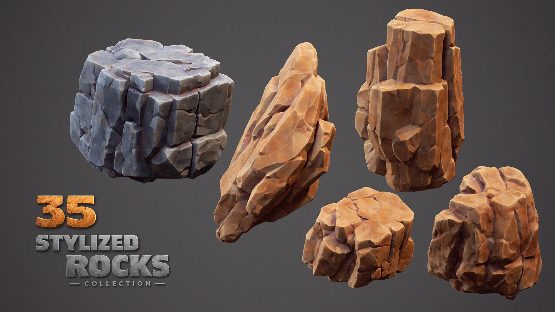 3D 35 Stylized Rocks Collection https://p.turbosquid.com/ts-thumb/kI/T2P9VF/gq/scene08/jpg/1792134302/1920x1080/fit_q87/e972d4f96271c01a1e77b86a316e49982223d746/scene08.jpg
