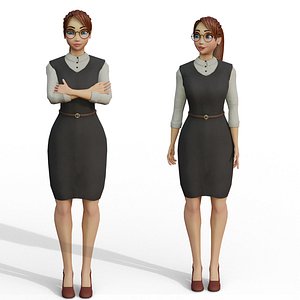Cartoon Office Girl Rigged Animated Blender with Unity