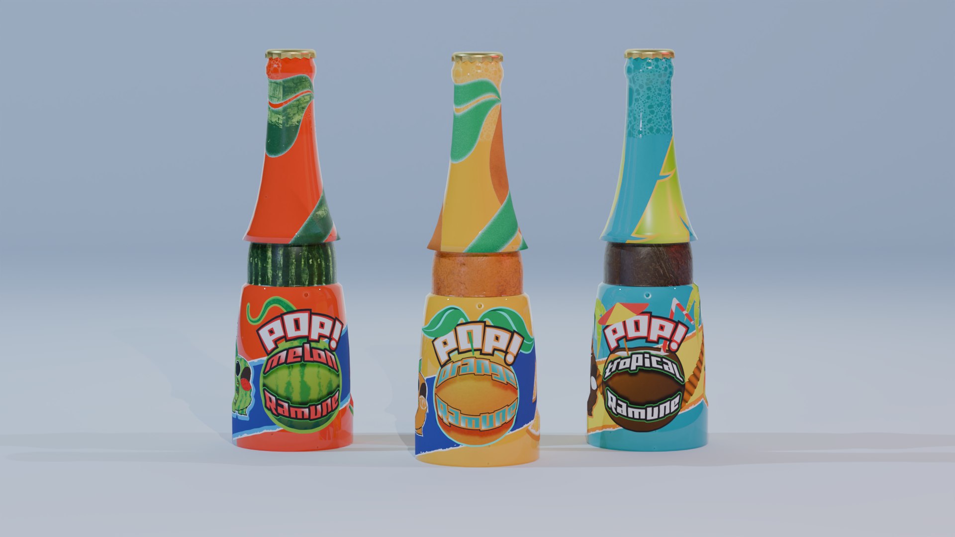 Ramune Pop 3 Flavors Model Turbosquid 2253749 1661