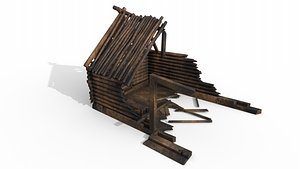 Ruined burned down wooden house PBR low-poly 3D model Low-poly 3D model 3D model