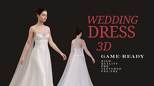 Wedding Dress 3D Model  Elegant Bridal Gown  Game Ready FBX  PBR Textures