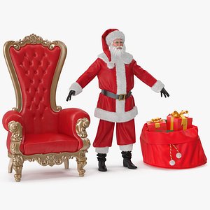 3D Santa Claus with Open Bag and a Throne Chair model