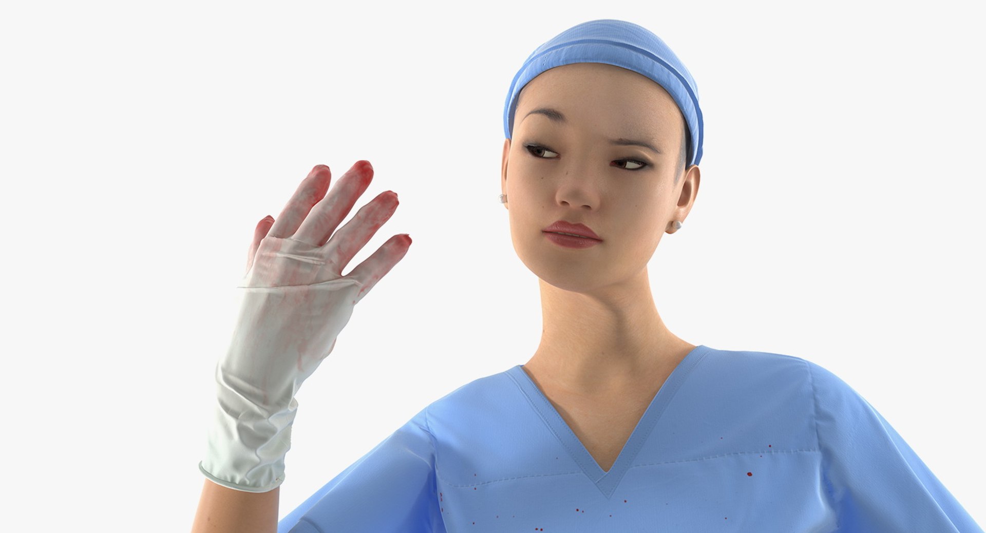 Asian Female Surgeon Stained with Blood 2 Rigged for Cinema 4D 3D model preview
