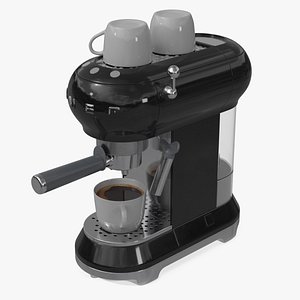 Smeg Espresso Coffee Machine Black with Coffee and Two Cups 3D model