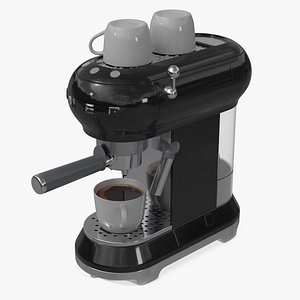 Smeg Espresso Coffee Machine Black with Coffee and Two Cups