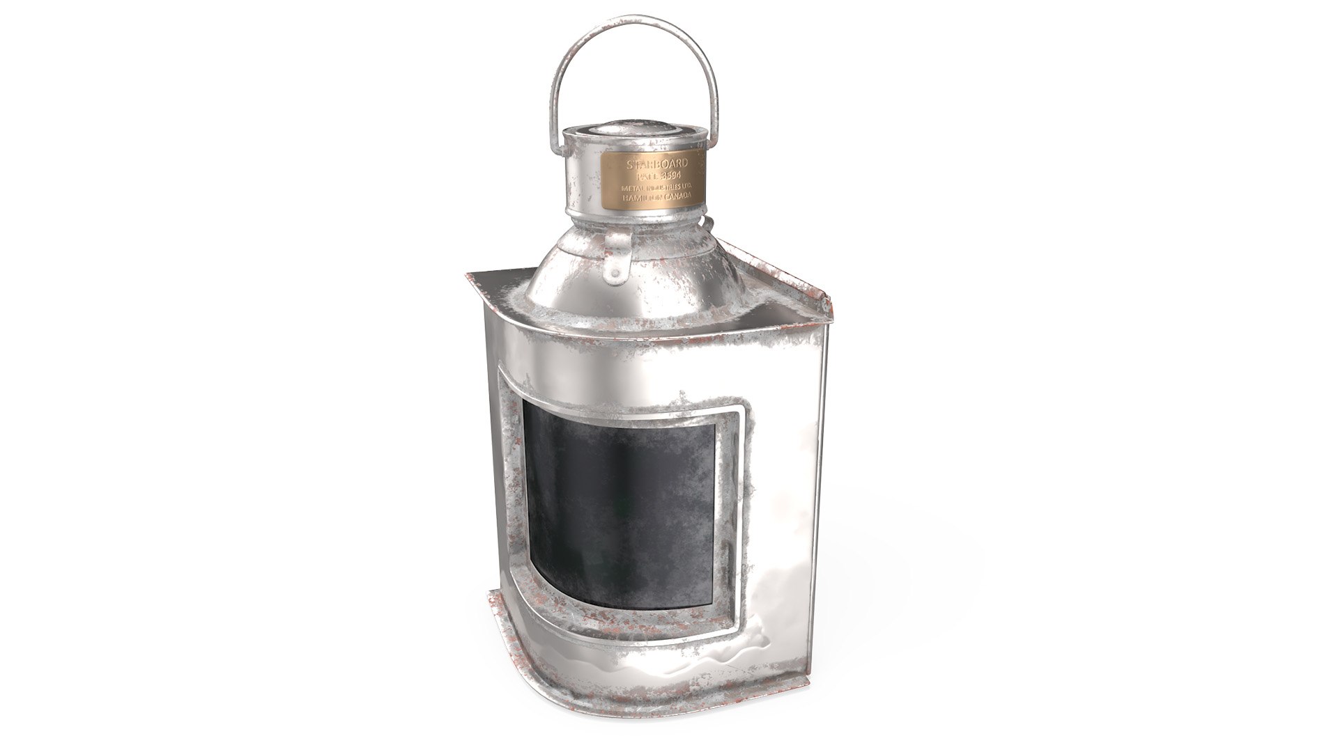 Antique Silver Ship Lantern with Black Glass Old 3D model preview