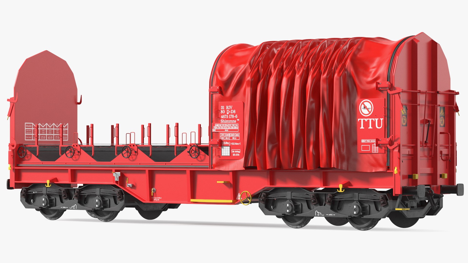 DB Cargo Coil Transporter Tarpaulin Freight Wagon Opened Clear 3D model preview