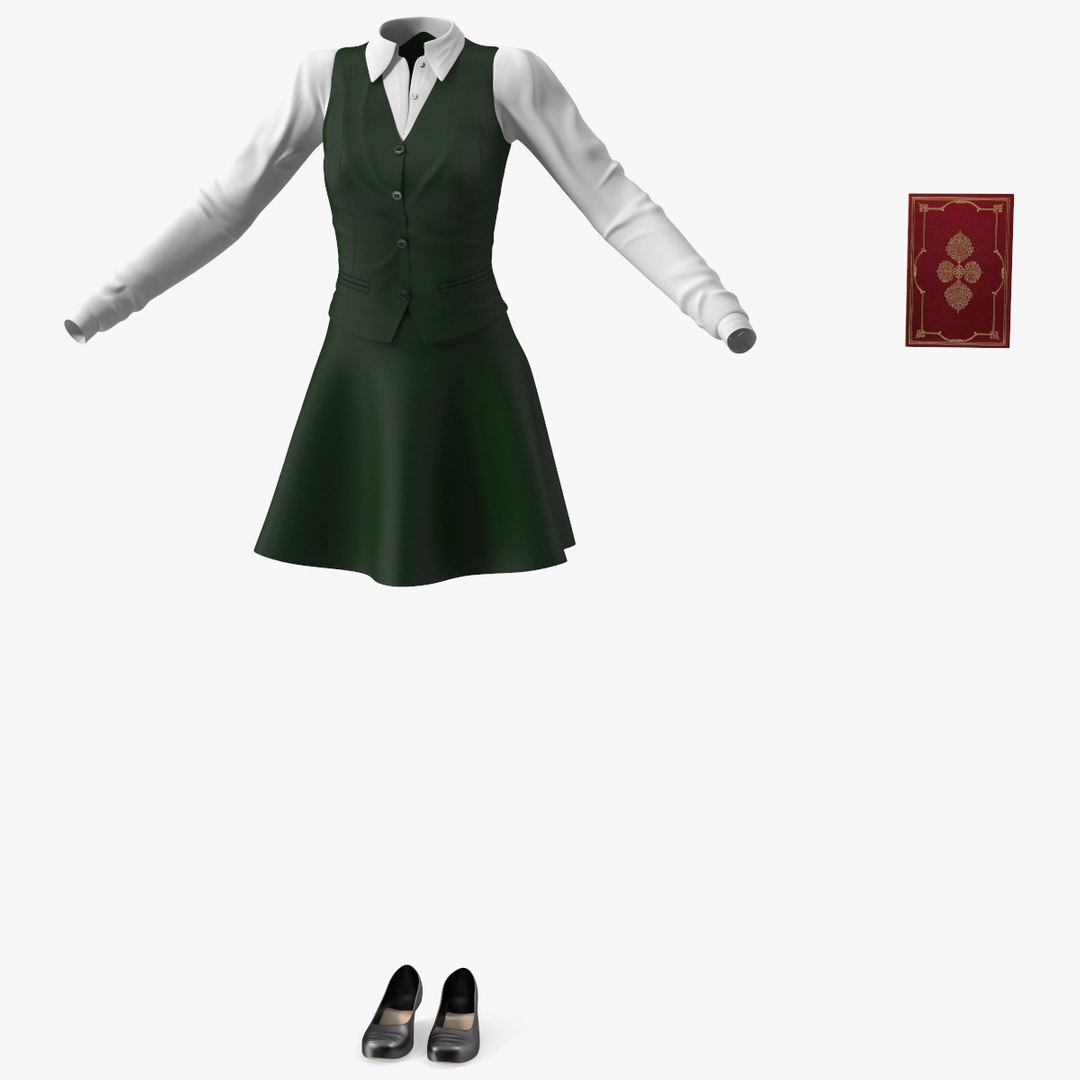 American School Girl Green Outfit 3D model preview