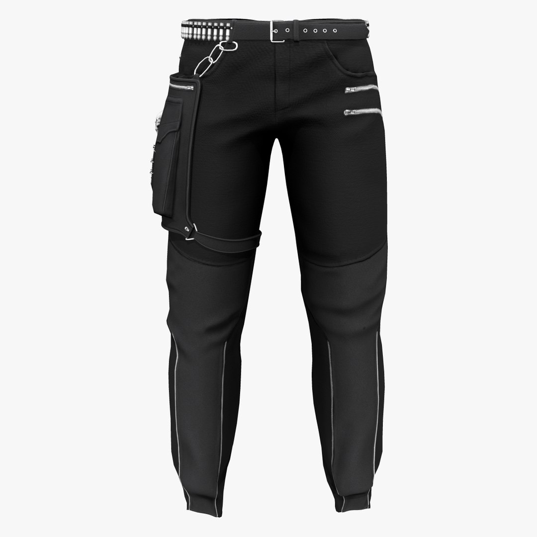 Mens Black Biker Pants With Side Tool Bag 3D model - TurboSquid 2071234