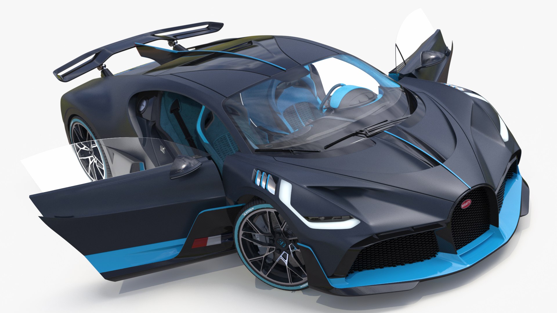 Bugatti Divo Titanium Liquid Silver Rigged for Maya 3D model preview