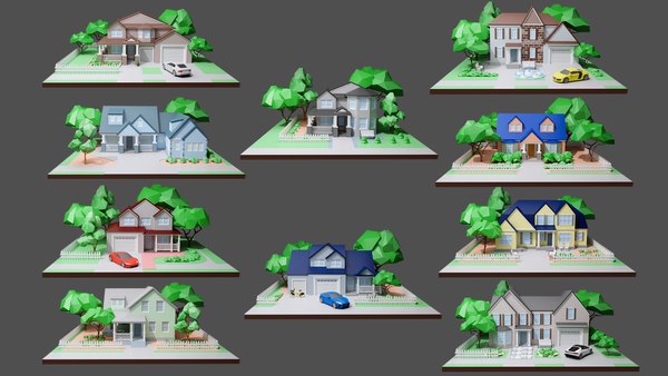 Cartoon private houses 3D model