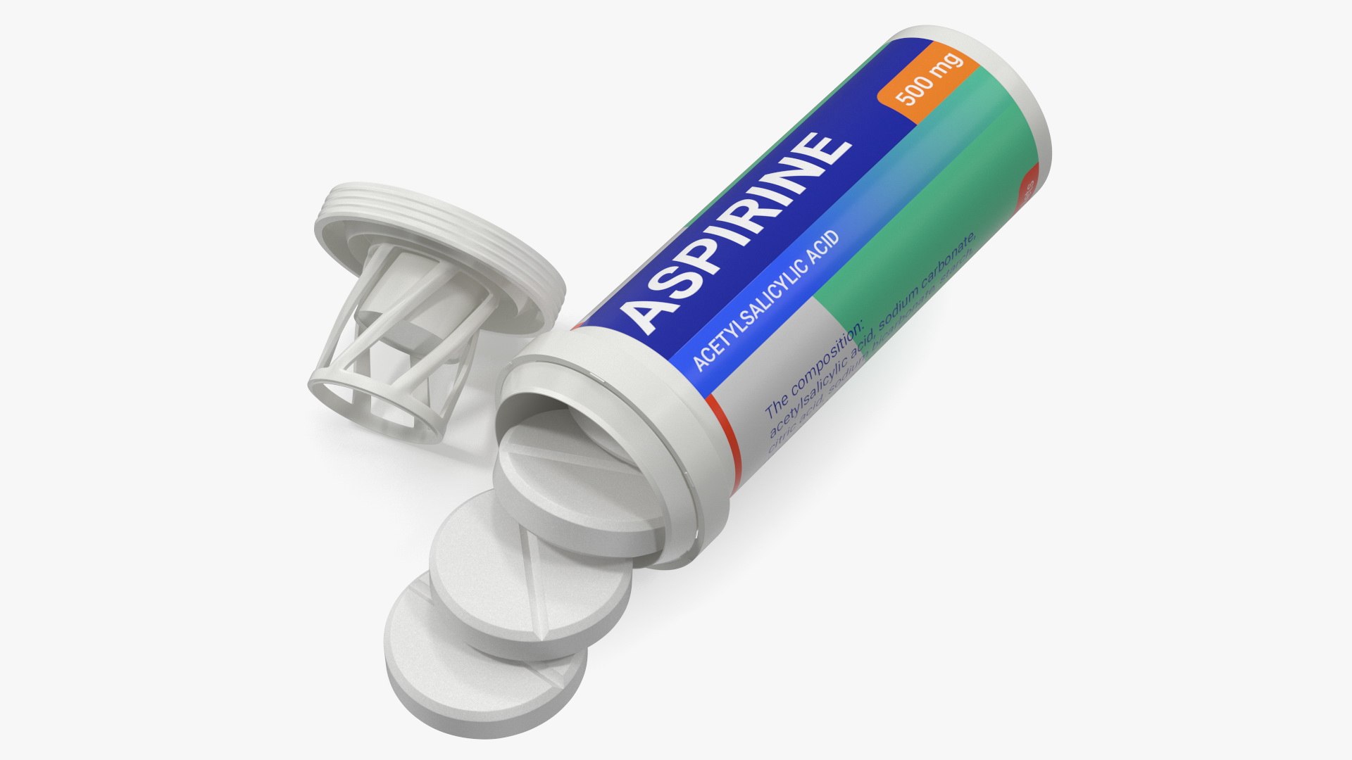 Aspirine Tube Package 10 Tabs Open 3D model preview