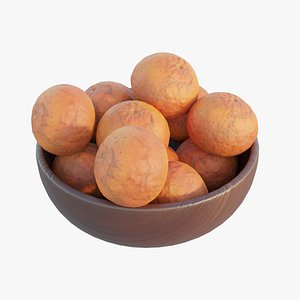 3D Oranges in a wooden bowl set 01