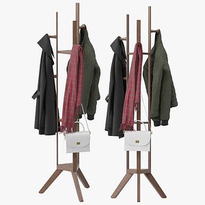 Wooden coat rack with sliding hooks 3D model
