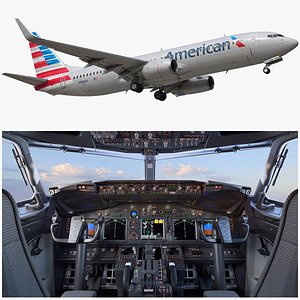 3D Boeing 737-800 Rigged American Airlines with Cockpit and Interior